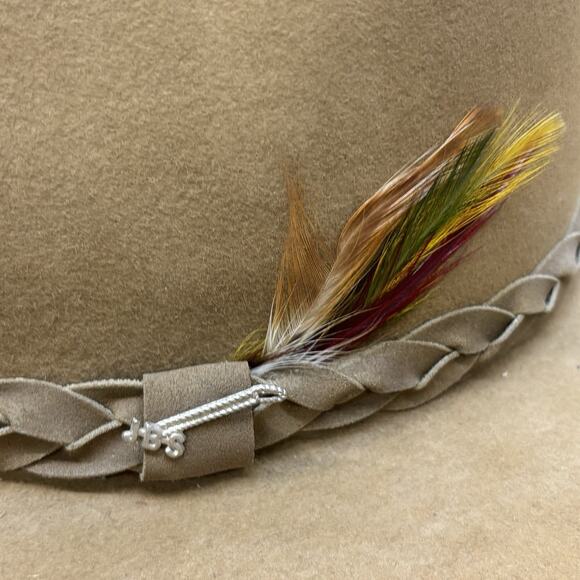 John B Stetson Company Western Hat Mens 4X Beaver Wide Brim Feather Braided Tan - Picture 4 of 16